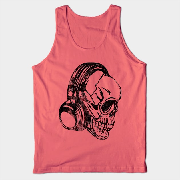 Skull Headphones Distressed Tank Top by NineBlack